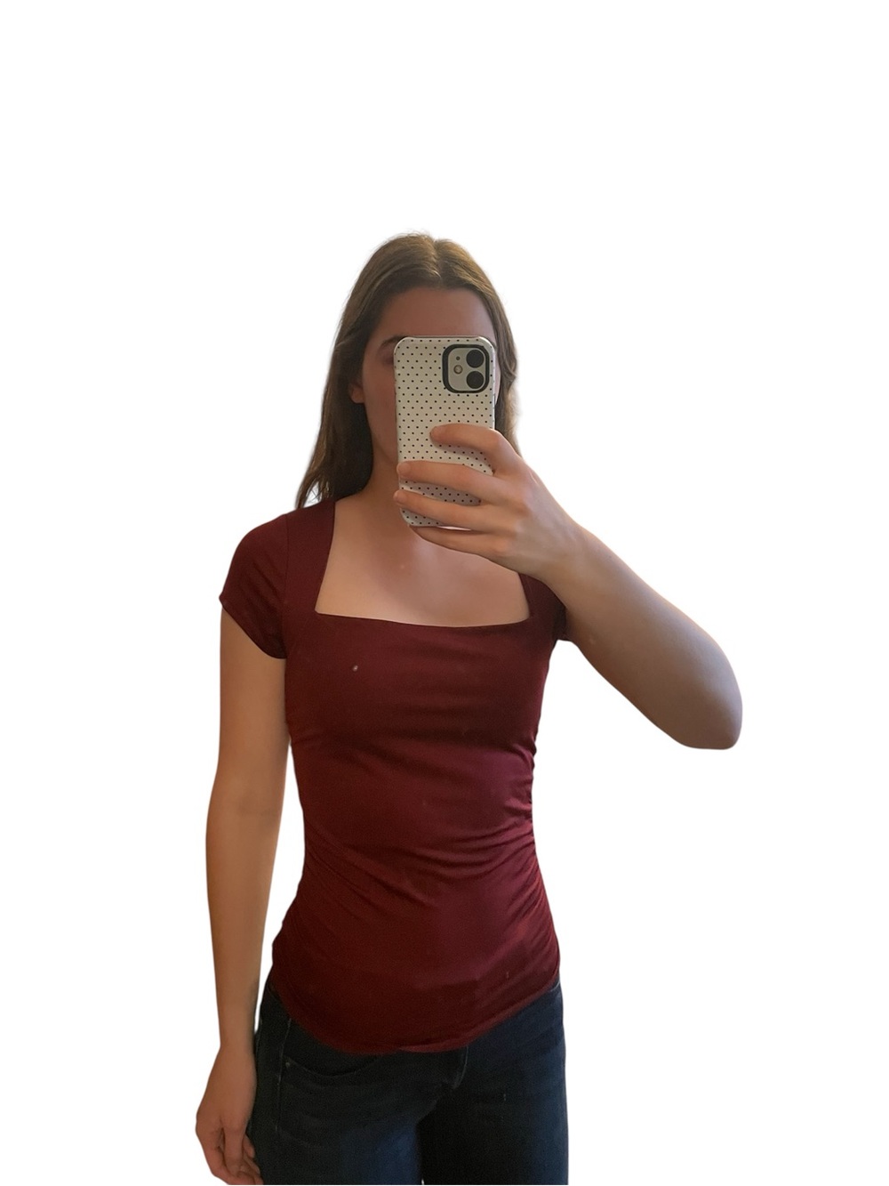 Women's Square Neck Short Sleeve Top - Burgundy size Medium EUC